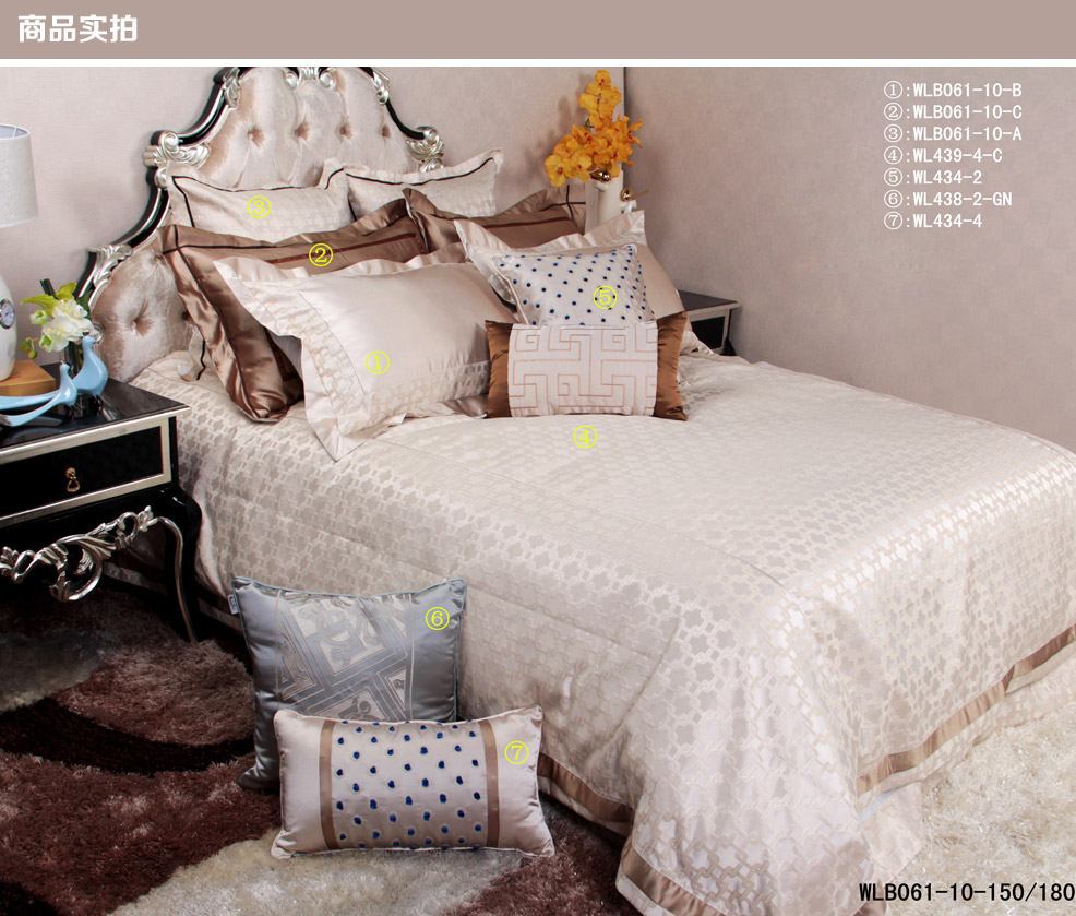 床上用品套件 杏色棉质回纹10件套 1.5/1.8米床（不含芯）（不含木架费）WLB0611