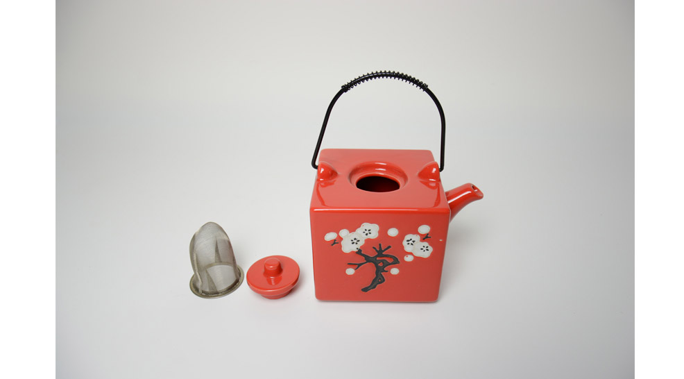 日式和风红釉白梅方形壶陶瓷功夫茶具套装5件套YGF-FXH-0012