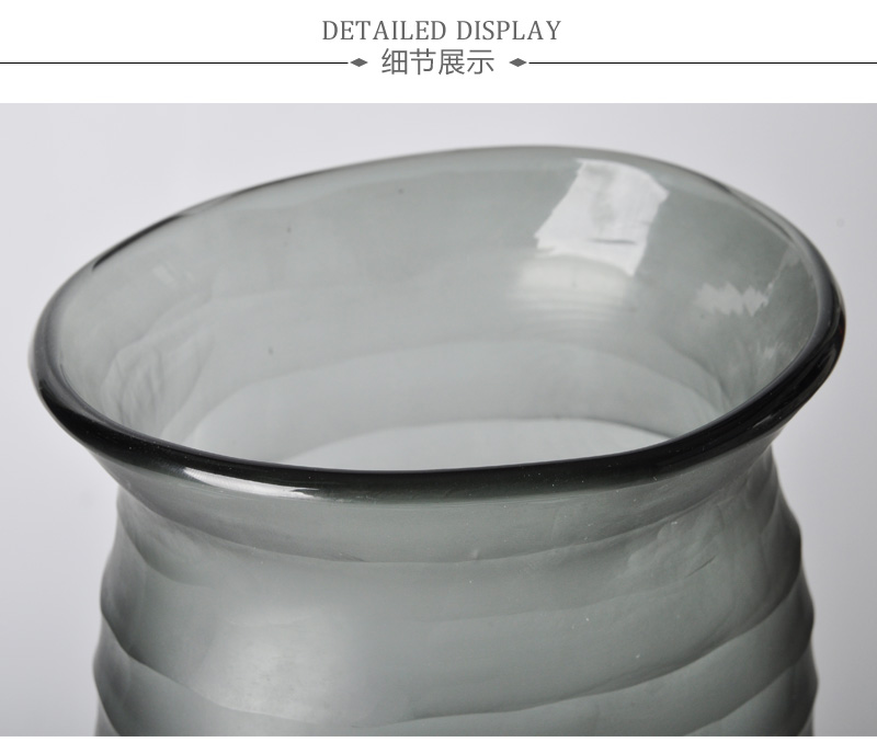 简欧现代烟灰透明圆形口玻璃花瓶 现代时尚玻璃花瓶摆件13425-4403