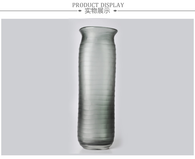 简欧现代烟灰透明圆形口玻璃花瓶 现代时尚玻璃花瓶摆件13425-4402