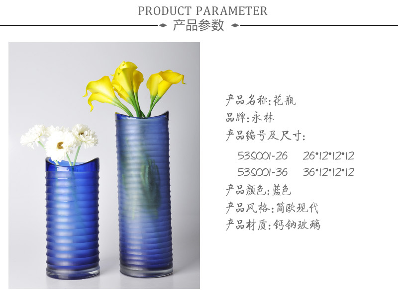 简欧现代蓝色透明玻璃花瓶摆件/欧式时尚创意家居台面花瓶花器53S001-26、53S001-361