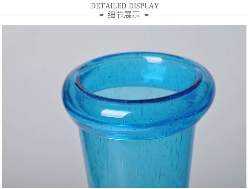 简欧现代透明创意玻璃花瓶时尚花瓶摆件饰品 结婚礼物蓝色细口花瓶23F68-53、23F68-453
