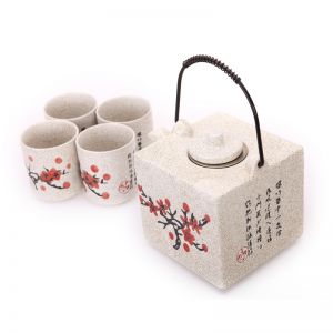 日式和风梅花陶瓷方形壶套装（5件套=1壶4杯）XF-FXH-002