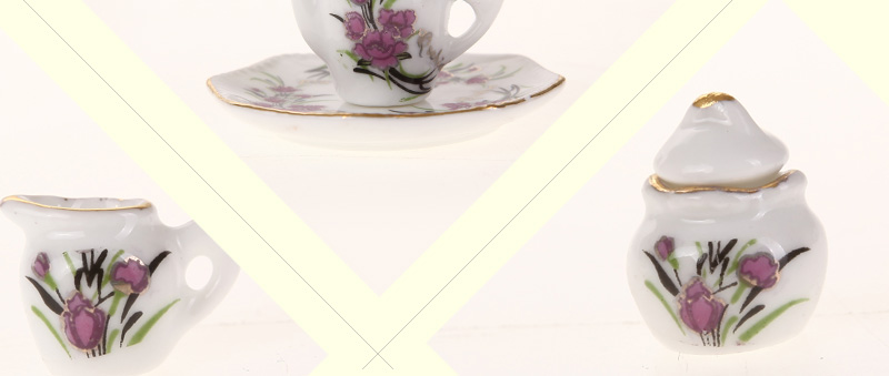 袖之珍 家居小巧精致创意模型摆件 陶瓷花图案迷你茶具套装造型摆件套装（7件/套）251-104