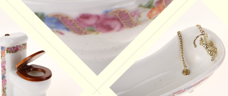 袖之珍 家居小巧精致创意模型 白底花边陶瓷卫浴迷你套装造型摆件ab06104
