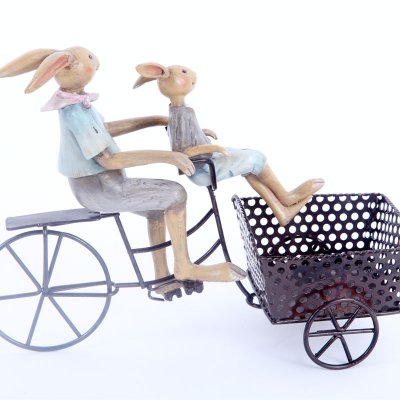美式乡村田园风格 树脂树脂兔子骑车带小兔子家居饰品工艺品 树脂装饰2614106