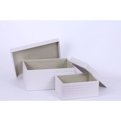 可堆叠白色PU带盖整理盒 2件套收纳盒PY-087