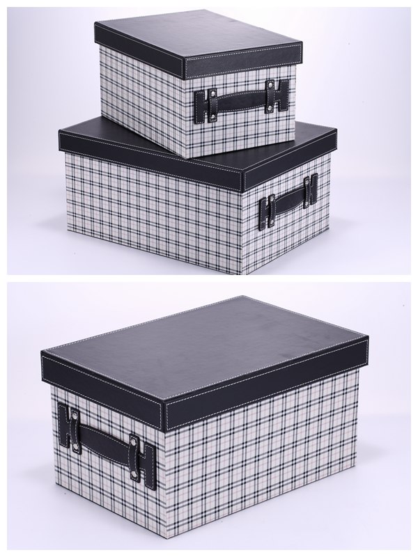 现代简约家居时尚格子白收纳盒收纳箱卧室杂物收纳箱2件套PY-SNH0042