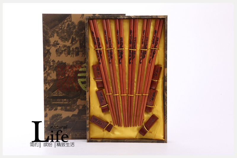 顶级礼品腾龙图案木雕筷子家用木属工艺雕刻筷配礼盒（6双/套）D6-0011