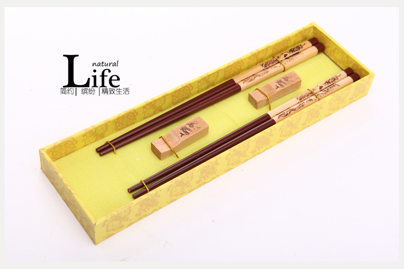 顶级礼品飞龙在天木雕筷子家用木属工艺雕刻筷配礼盒（深棕色）D2-0071