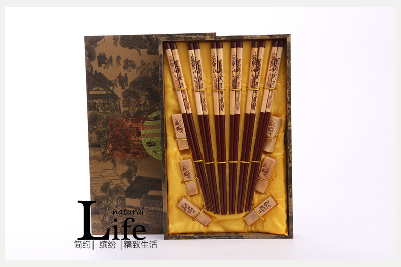 顶级礼品节节高升黑色木雕筷子家用木属工艺雕刻筷配礼盒（6双/套）D6-0091
