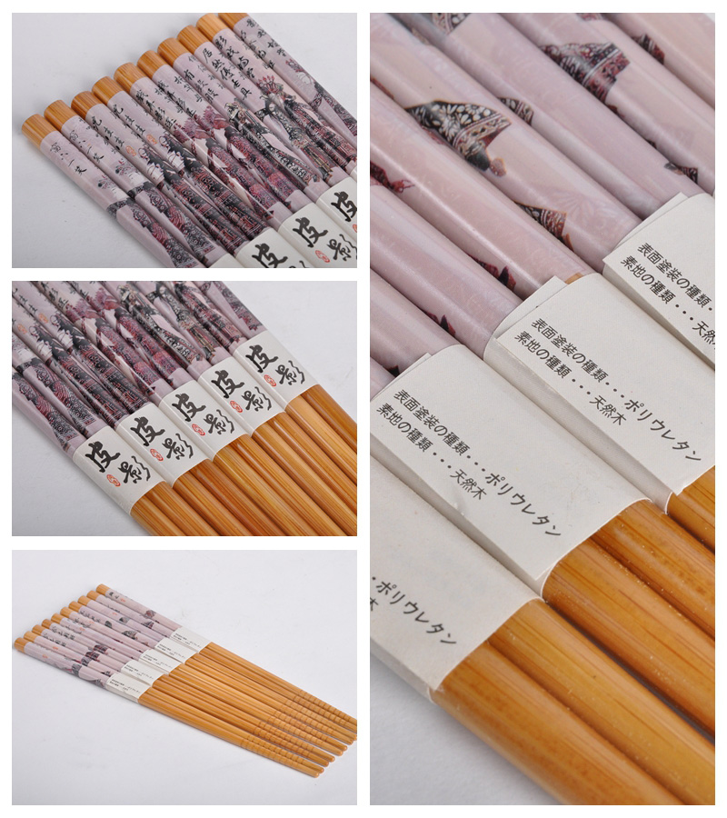 皮影戏竹木筷子家用筷工艺礼品筷子防滑拉钩筷（5双/套）GP0073