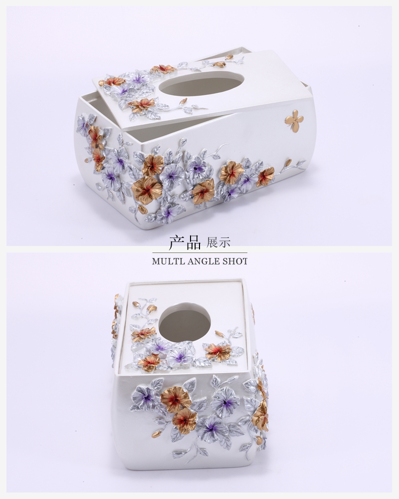 欧式新婚庆礼品高档树脂洗漱卫浴套件装浪漫庄园纸巾盒YYJ-ZJH-0063