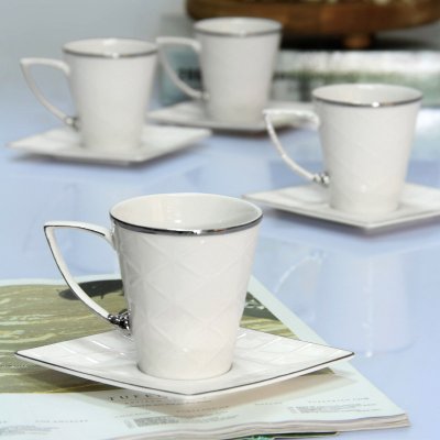 时尚现代简约家居家装饰品 咖啡杯套装4杯碟（不含木架费）”NHTC1038-8-WS