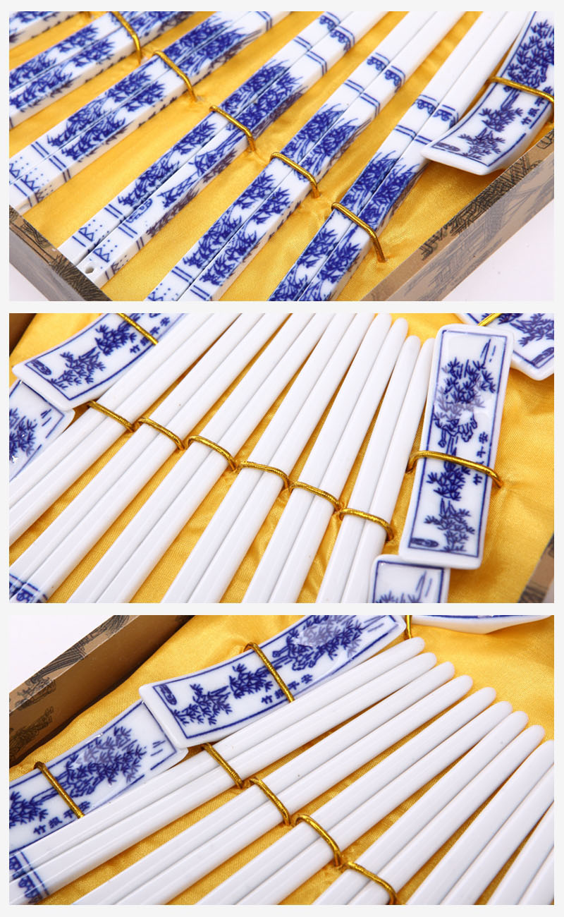 古典陶瓷手绘筷子6对套装 竹报平安图案 天然健康 高档礼品T6-0023