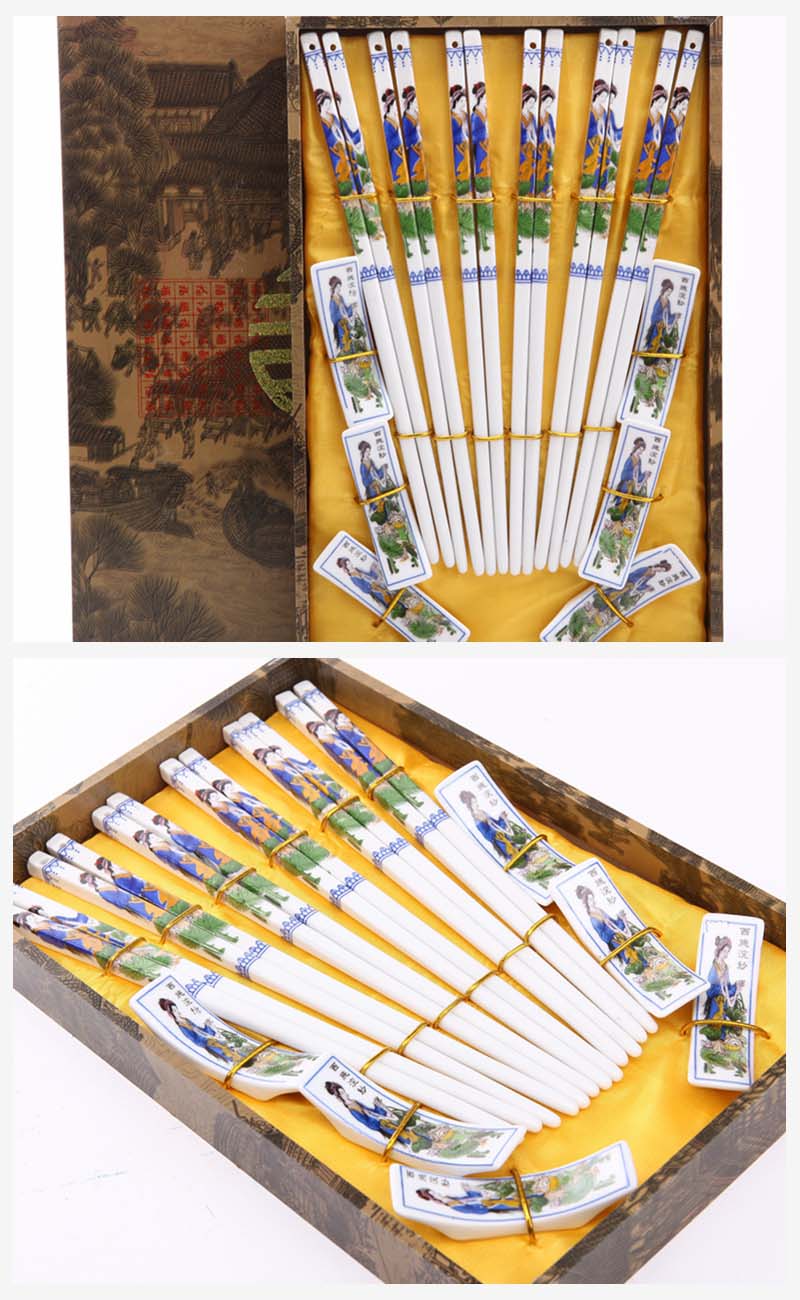 古典陶瓷手绘筷子6对套装 西施浣纱图案 天然健康 高档礼品T6-0052