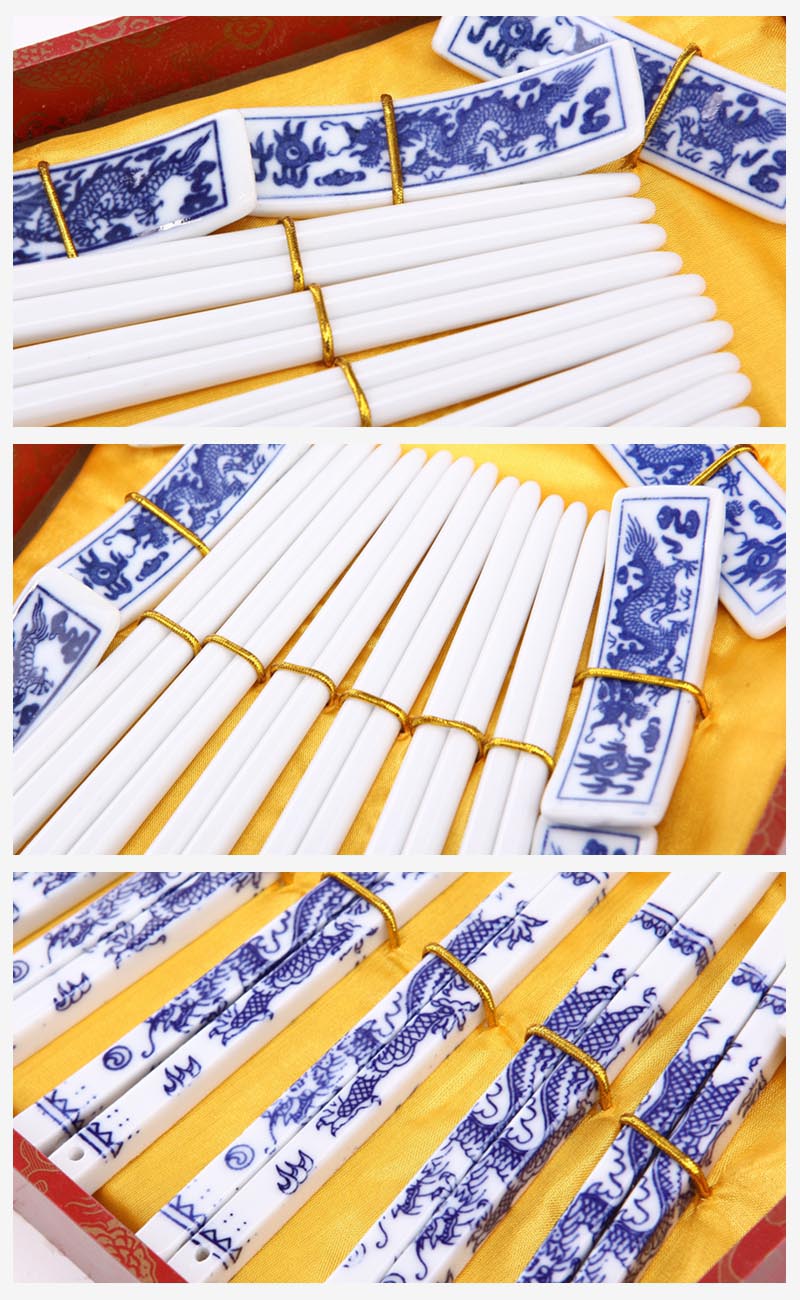古典陶瓷手绘筷子6对套装 祥龙图案 天然健康 高档礼品T6-0012
