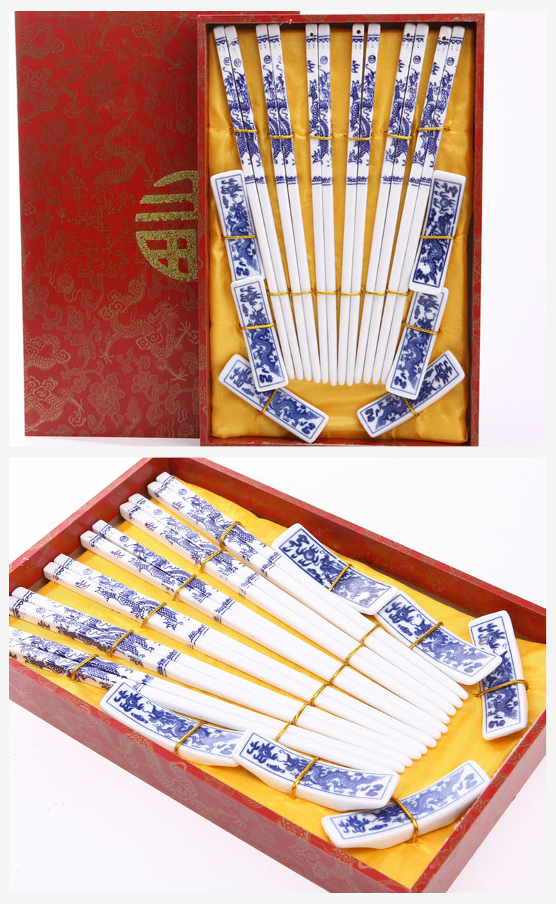 古典陶瓷手绘筷子6对套装 祥龙图案 天然健康 高档礼品T6-0011