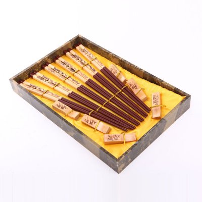 创意礼品飞龙在天深棕色木雕筷子家用木属工艺雕刻筷配礼盒（6双/套）D6-007