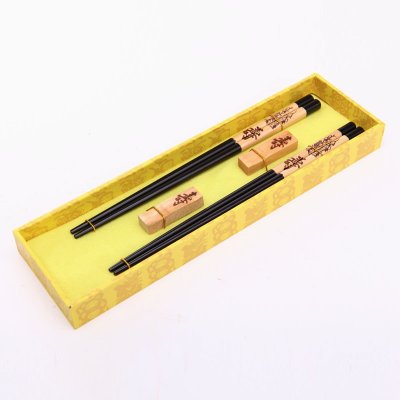 创意礼品寿星公图案木雕筷子家用木属工艺雕刻筷配礼盒D2-006
