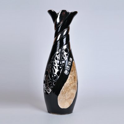 简约陶瓷贴贝壳造型摆件 创意黄黑贝壳装饰瓶 创意装饰品工艺品摆件SV701-17.7-1255