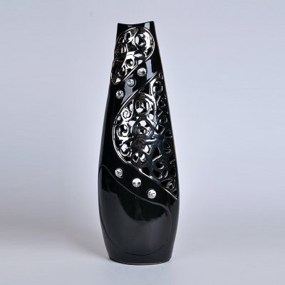 简约陶瓷贴钻造型摆件 创意黑银色装饰瓶 创意装饰品工艺品摆件SV746-16-1255