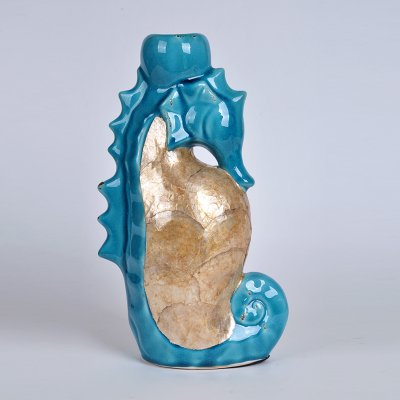 简约陶瓷贴贝壳造型摆件 创意黄蓝贝壳装饰瓶 创意装饰品工艺品摆件PV8738-11.8-1094G
