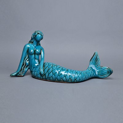 简约时尚陶瓷摆件 蓝色艺术创意美人鱼造型摆件 创意家居摆设装饰工艺品SV9229-18.1-1094