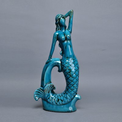 简约时尚陶瓷摆件 蓝色艺术仰望美人鱼造型摆件 创意家居摆设软装饰工艺品SV9227-19-1094
