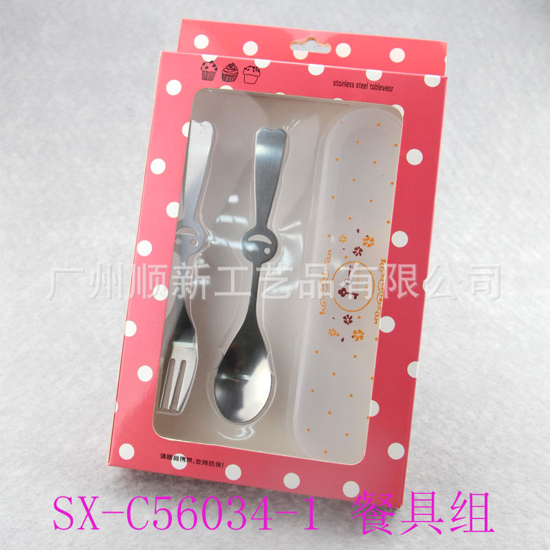 【2015爆款】工厂直供优质卡通不锈钢环保餐具组便携叉勺套装组2
