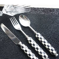 黑白格子/牛骨/餐具/刀叉勺套件/餐厅/样板房/会所/现代/新古典