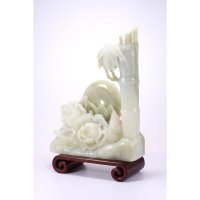 新款天然红花青玉步步高升玉器风水摆件带底座玉器摆件时尚家居装饰玉器工艺品电视柜客厅摆件B94