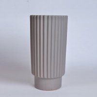 现代陶瓷花瓶摆件 灰色时尚艺术圆柱体直条纹花瓶 创意家居摆设纯色花瓶OH074-8362-58G2
