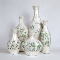 现代简约陶瓷贴贝壳造型摆件 创意白绿贝壳花瓶 创意装饰瓶工艺品摆件GV8663-18.3-1254