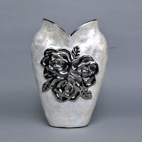 现代创意陶瓷贴贝壳造型摆件 艺术白银贝壳扁圆玫瑰花造型装饰瓶 创意工艺品摆件PV714-13-2W