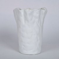 简约现代陶瓷花瓶 白色不规则褶皱瓶口装饰花瓶 创意家居装饰摆设纯色花瓶OH048-8253-11W2