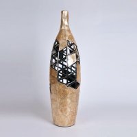 简约陶瓷贴贝壳装饰瓶插花器 黄银贝壳装饰瓶 创意装饰瓶工艺品花器摆件PV8639-24-1045