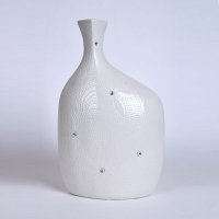 欧式时尚陶瓷花瓶摆件 白色艺术窄瓶颈钻石装饰花瓶 创意家居摆设装饰瓶 OH3620-5001PW1