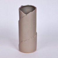 现代简约陶瓷花瓶摆件 灰色艺术不规则瓶口卷筒造型 创意家居摆设装饰瓶OH021-8108-58G2