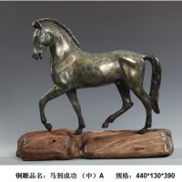 中式现代铜雕马到成功（中）A摆件客厅书房卧室装饰