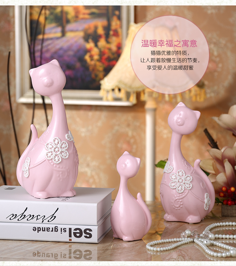 陶瓷工艺品摆件猫客厅电视柜酒柜软家装饰品摆件创意新婚庆送礼品T004(套装）2