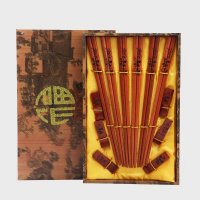 创意礼品竹叶熊猫图案木色木雕筷子家用木属工艺雕刻筷配礼盒（6双/套）D6-010