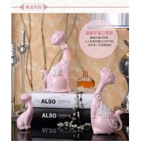现代简约风格陶瓷粉色甜蜜猫猫摆件书房儿童房卧室装饰T002（套装）