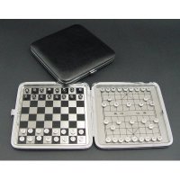 皮盒装两用象棋 旅行磁性棋 中国象棋 国际象棋