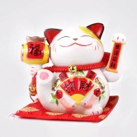 白色摇手财福双收招财猫 办公室店铺开业福气创意礼品摆件 ZCM001