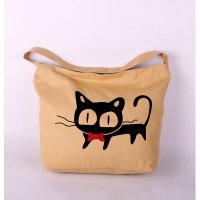 简约小猫图案环保耐用帆布购物袋收纳袋