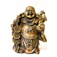 祥和 纯铜弥勒佛铜像摆件 铜笑佛挑金币佛风水招财摆件