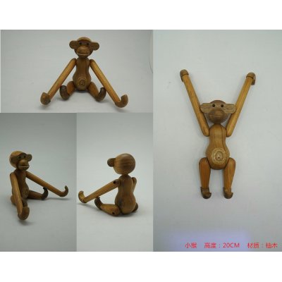 中式柚木木偶小猴造型摆件家居装饰摆件