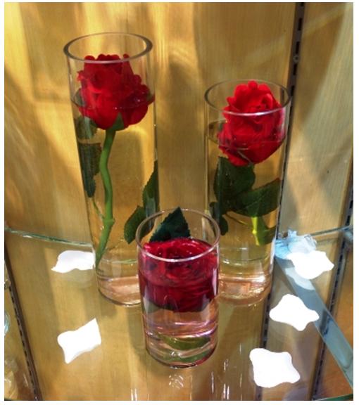 装饰圆柱形玻璃瓶3个套装配布玫瑰花2