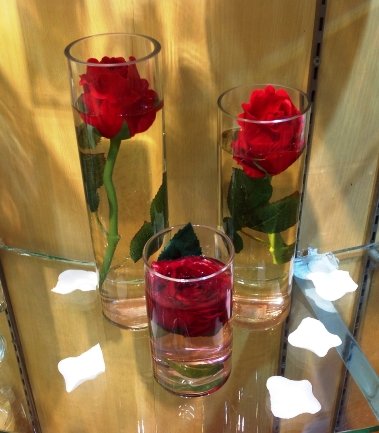 装饰圆柱形玻璃瓶3个套装配布玫瑰花